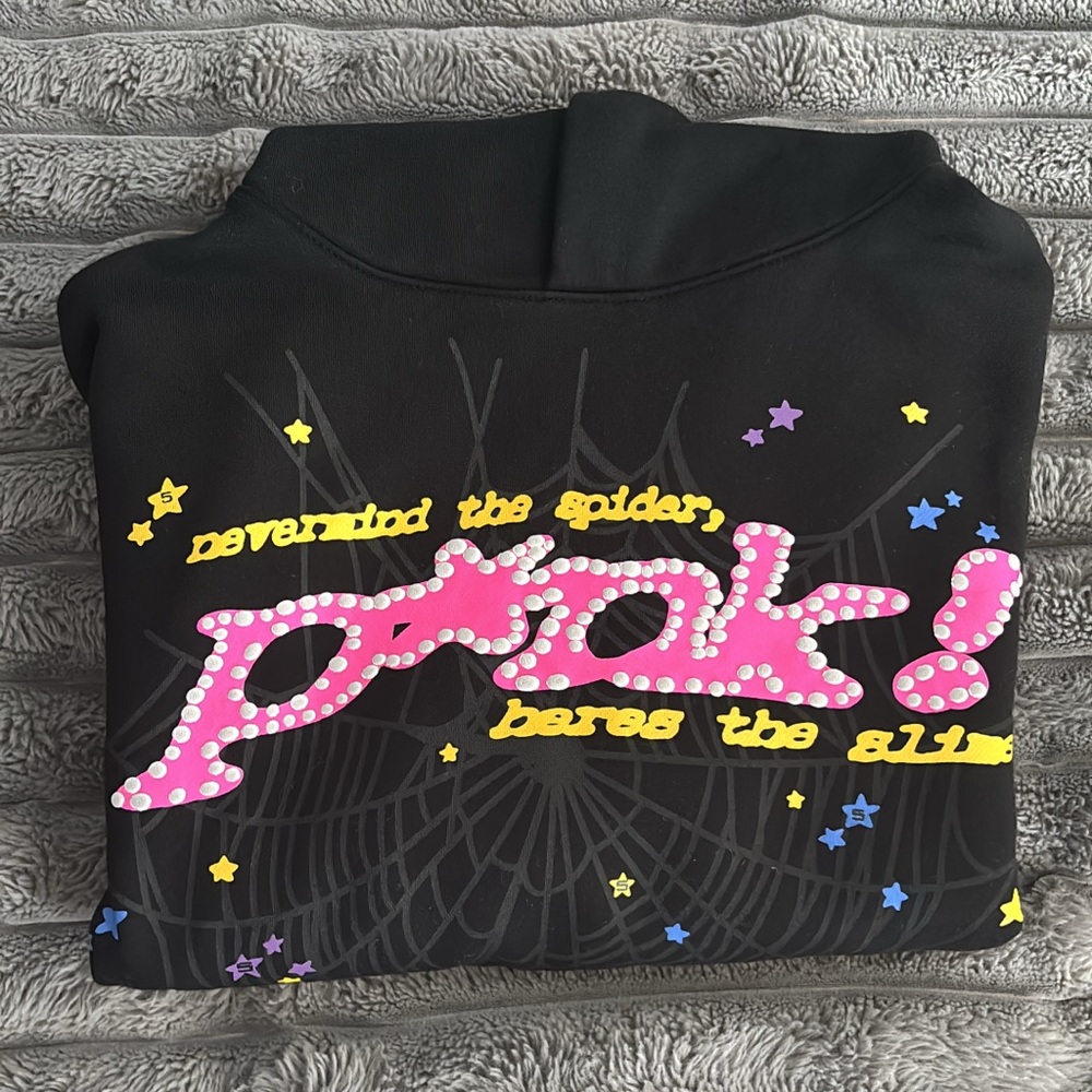 Black Graphic Hoodie with Pink and Yellow Design